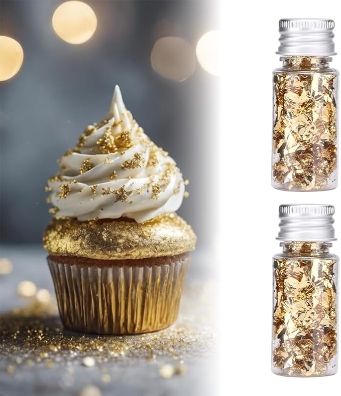 2 Bottled Decorative Gold Leaf, 24K Edible