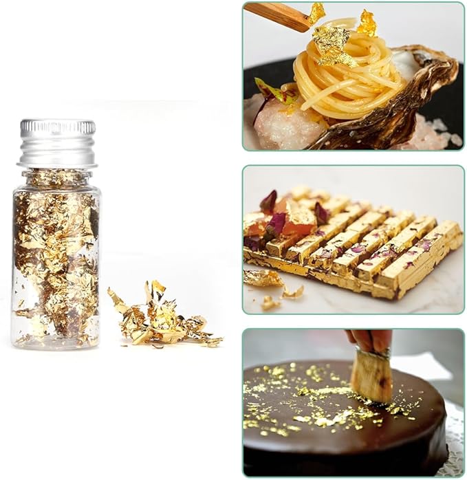 2 Bottled Decorative Gold Leaf, 24K Edible
