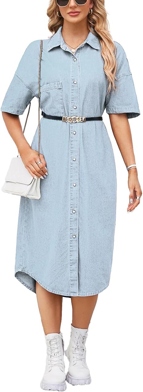 Women's Casual Denim Dress Button Down Lapel Jean