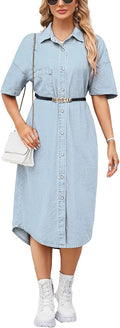 Women's Casual Denim Dress Button Down Lapel Jean